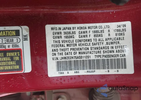 2010 Honda Insight Ex from USA, damaged, VIN JHMZE2H75AS011201